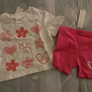 Kids Matching Set - White and Pink Floral Heart Design